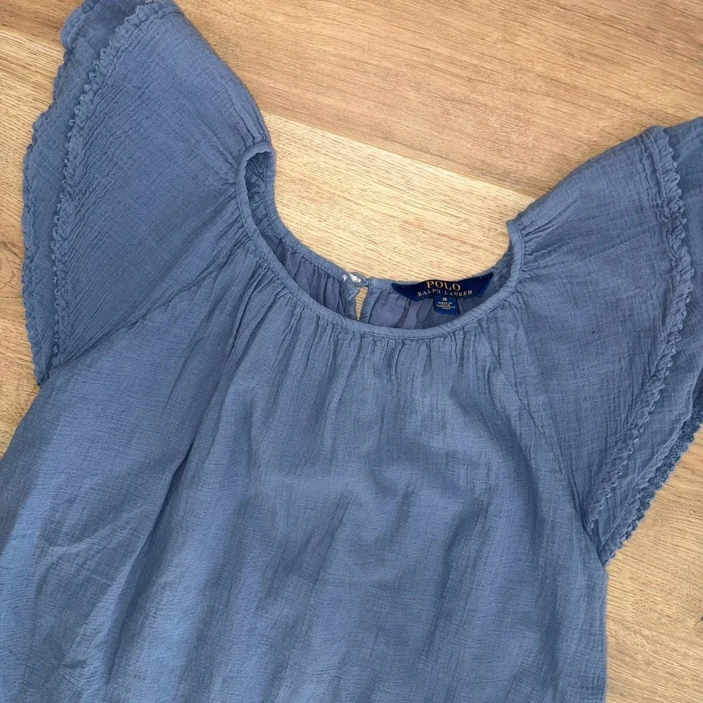 Polo Ralph Lauren Dress Flowy Ruffles Blue Girls 10 Peasant‎ Prairie Cottagecore